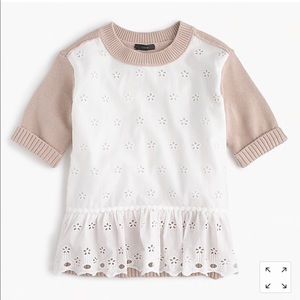 Colorblock eyelet peplum sweater